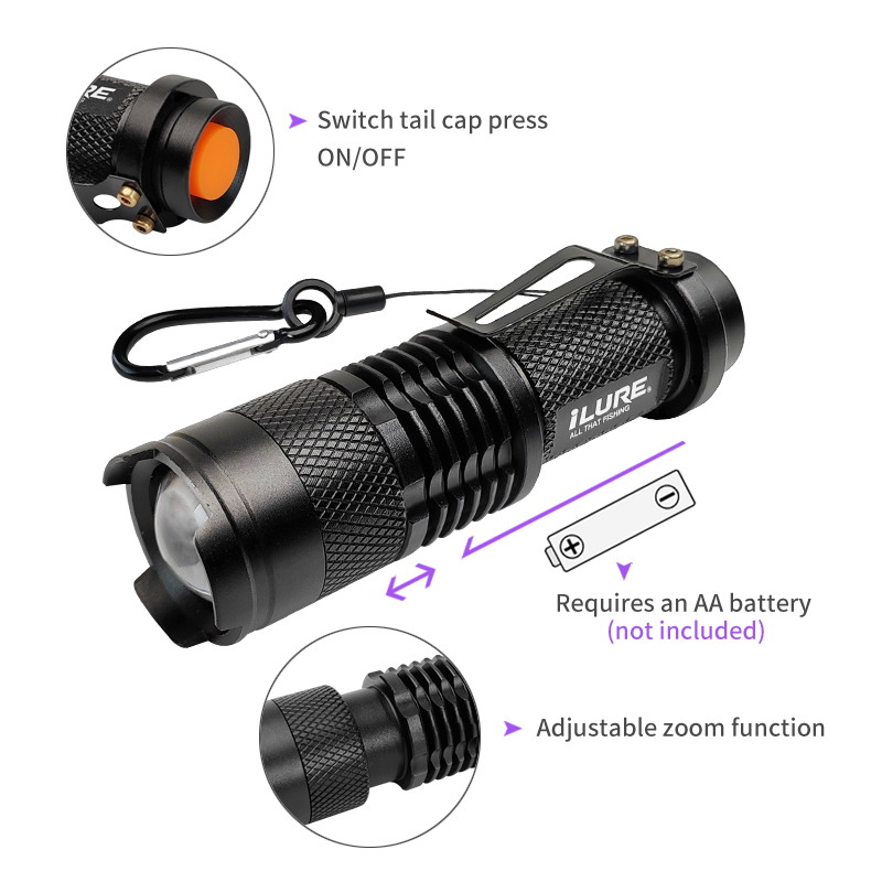 Mini UV Flashlight 395nm Ultra - đánh giá và giá Fishing Lure Jig