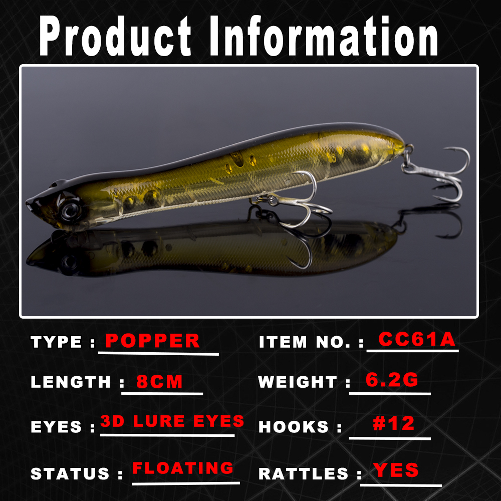 AYWFISH 8CM 6.2G Baby Popper F - đánh giá và giá Fishing Lure Popper